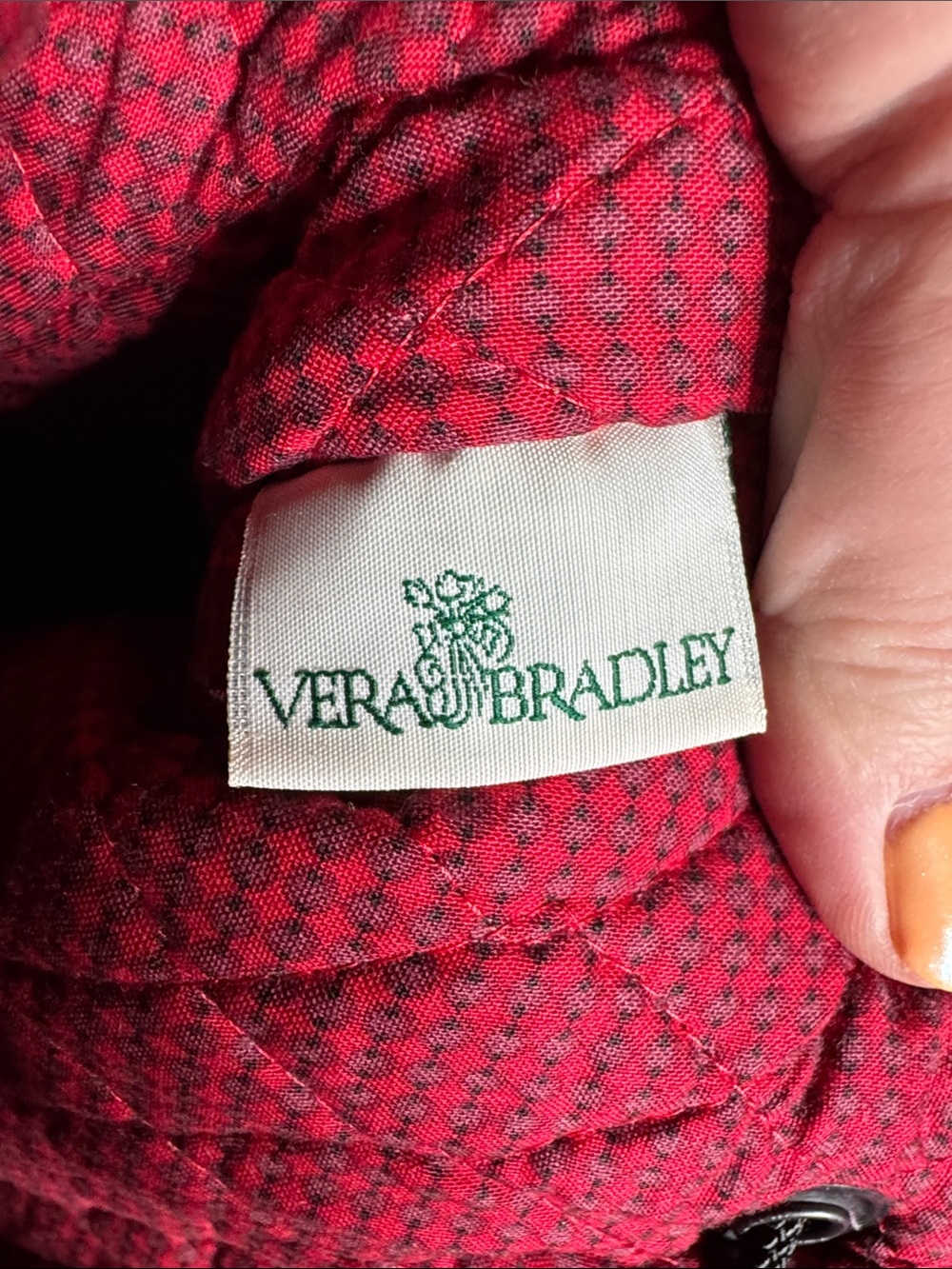 Vera Bradley Vintage Quilted Drawstring Backpack Black Floral Red Trim Rare USA - Picture 10 of 11